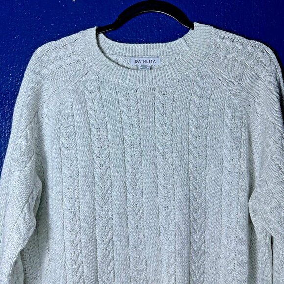 Athleta Crossroads Silver Crew Neck Cable Wool Knit Pullover Sweater Size S - Picture 6 of 12